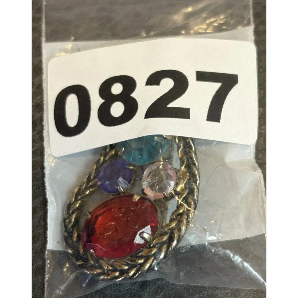 Vintage Paisley Brooch Pin Red Purple Blue Pink Chunky Rhinestones 80s Runway